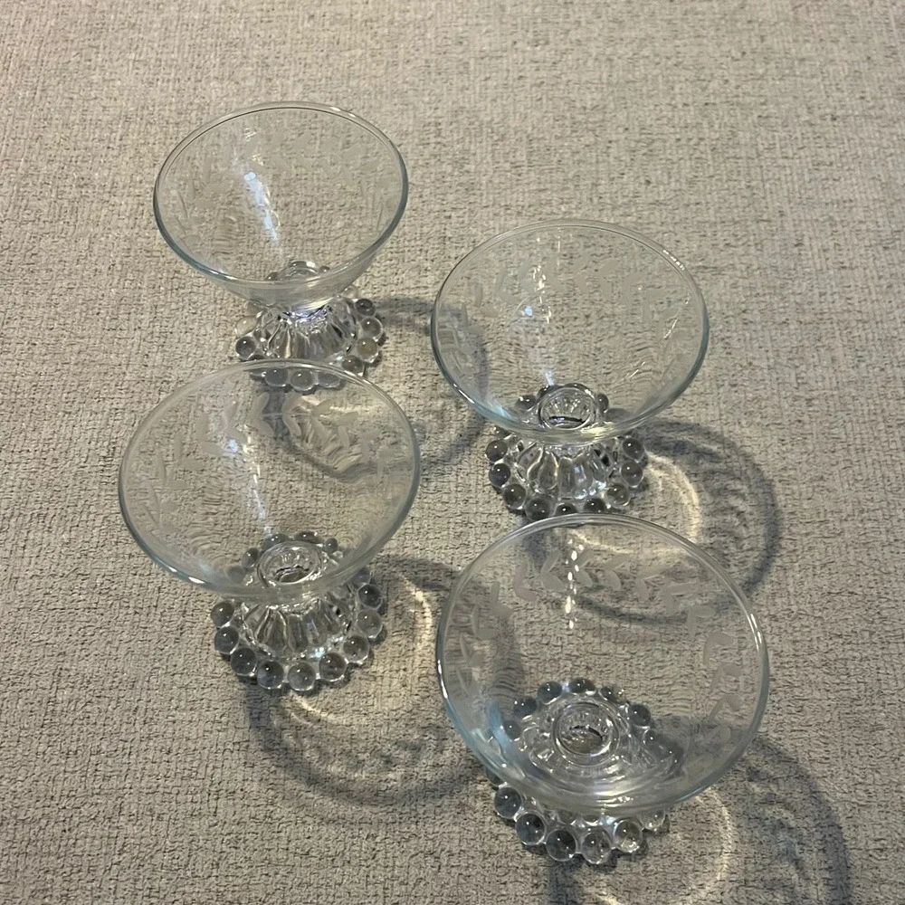 Vintage Anchor Hocking Boopie Glass Etched Laurel Leaf Coupe Martini Set of 4